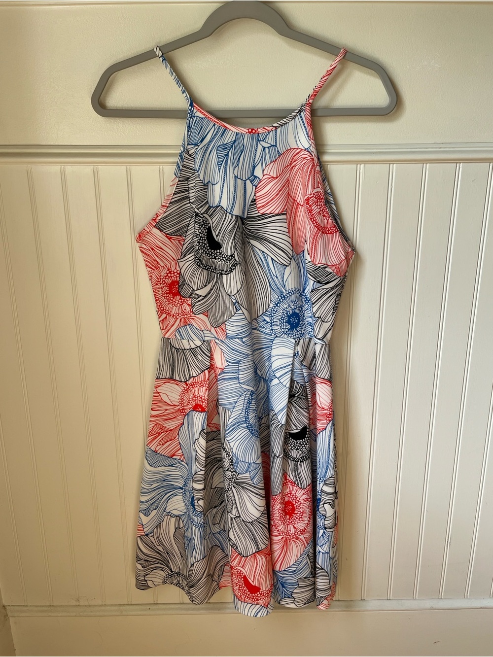Soprano Halter Floral Mini Dress in Red, Blue & Black